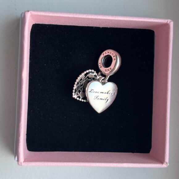 Pandora Sterling Silver and Peachy Pink Heart “Family” Charm Bracelet - Picture 6 of 7
